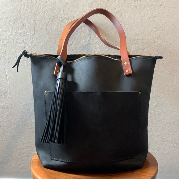 Portland Leather Handbags - PLG - Small Zip Tote - Shadow Black